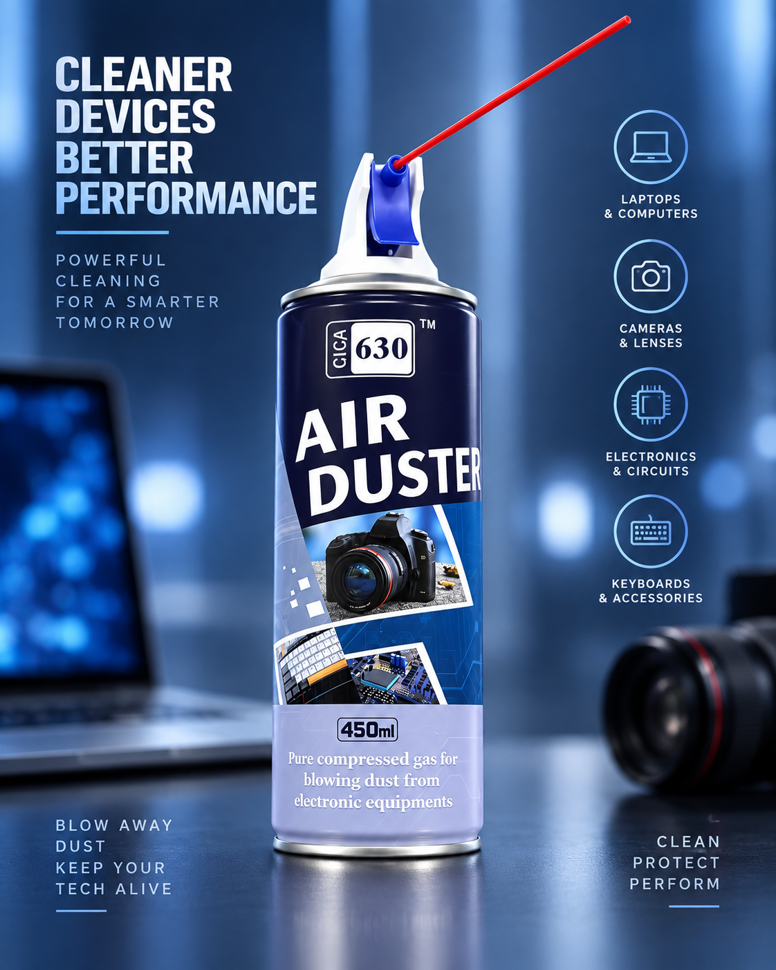 Giga 630 Air Duster 450ml — for laptops, cameras, electronics and keyboards